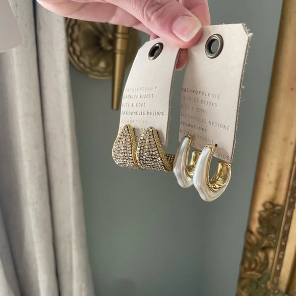 Anthropologie Gold and Cream Earring Duo - Picture 3 of 7